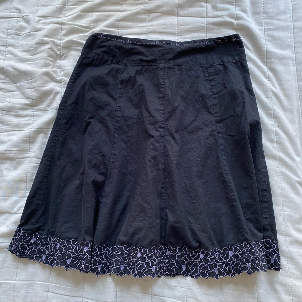 RW&CO. Black A-Line Skirt with Purple Floral Applique Hem